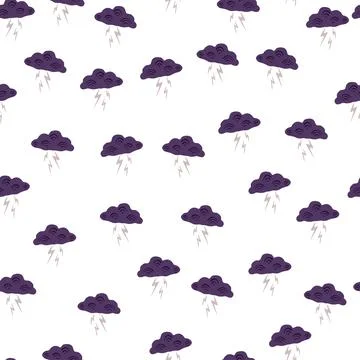 Clouds with lightning of seamless pattern. Cute hand drawn background. Illustrazione stock