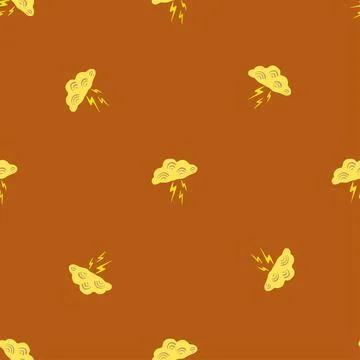 Clouds with lightning of seamless pattern. Cute hand drawn background. Stock Illustration