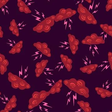 Clouds with lightning of seamless pattern. Cute hand drawn background. 스톡 일러스트
