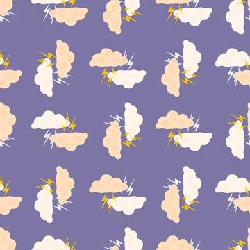 Clouds with lightning of seamless pattern. Cute hand drawn background. Stockillustratie