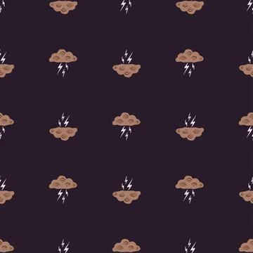 Clouds with lightning of seamless pattern. Cute hand drawn background. Stockillustratie