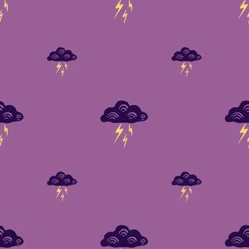 Clouds with lightning of seamless pattern. Cute hand drawn background. Stockillustratie