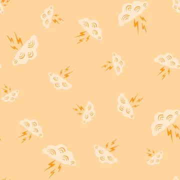 Clouds with lightning of seamless pattern. Cute hand drawn background. 스톡 일러스트