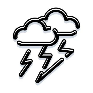 Clouds with lightning striking down weather icon Illustrazione stock