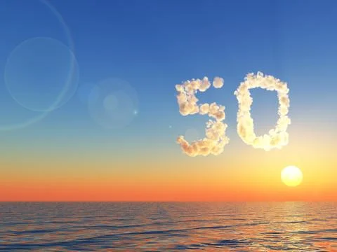 Clouds makes the shape of number fifty over water - 3d illustration Stock Illustration