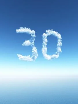 Clouds makes the shape of number thirty - 3d illustration Illustrazione stock