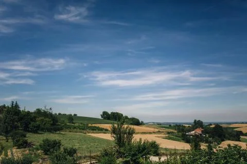 Clouds on the meadow Stock Photos