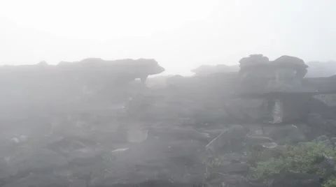 Clouds, mist and pea soup fog on the top of Mount Roraima Stock Footage 58630610