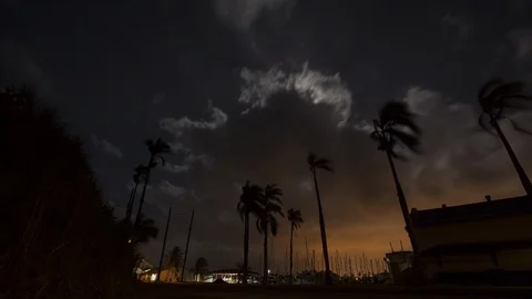 CLOUDS WITH MOON RISE NIGHT SKY TIME-LAPSE- PANAMA SHELTER BAY MARINA_4K Stock Footage 100567384