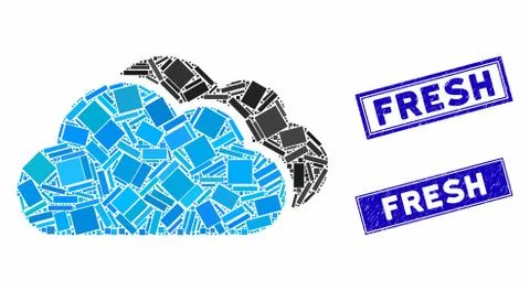 Clouds Mosaic and Scratched Rectangle Fresh Stamp Seals Ilustración de archivo