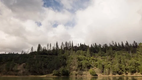 Clouds In Motion Above A Small Lake and Forest On A Sunny Day Stock Footage 87774281