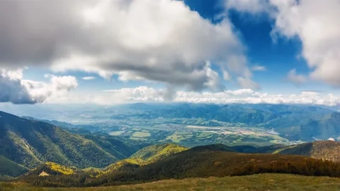 Clouds motion fast in fresh spring mountains nature landscape sunny time lapse Stock Footage 150815871