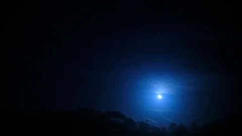 Clouds motion with moon over deep blue stars night sky background,timelapse 4k Stock Footage 119863386
