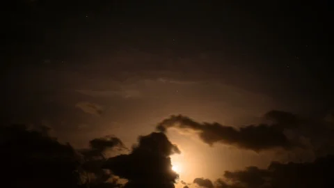 Clouds motion with moon over moody stars night sky,nature timelapse 4k Stock Footage 119845082