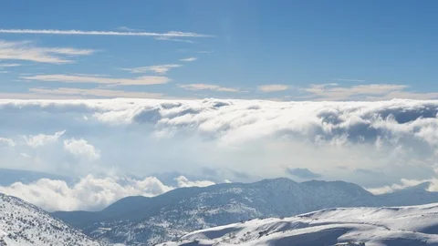 Clouds Motion Over Mount Hermon, Winter in Israel Sunny Day At Mount zoom out Video stock 102190535