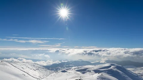 Clouds Motion Over Mount Hermon, Winter in Israel Sunny Day At Mount tilt down Stock-Footage 102199979