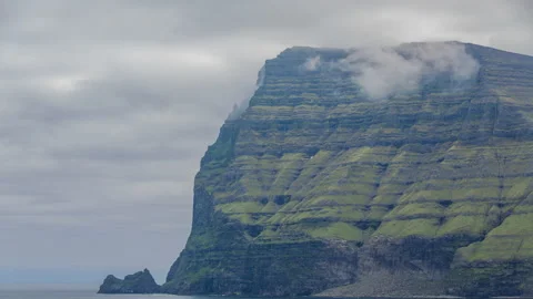 Clouds Motion Over Mountain In Kunoy Islands, Faroe Islands 스톡 동영상 135558057