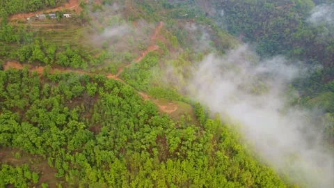 Clouds in the mountain, aerial video Stock Footage 155366473