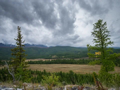 Clouds, mountains, and trees Stock Footage 165980896