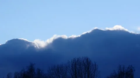 Clouds like mountains on horizon. Becoms dark. Woods swaying on wind Stock Footage 46676722