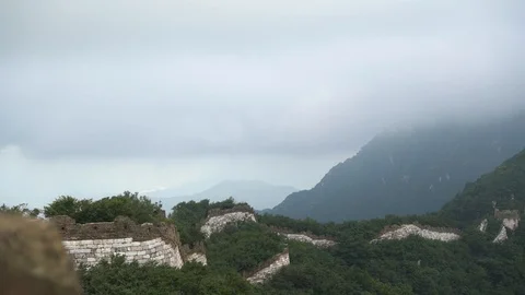 Clouds move among the Great Wall Stock Footage 93492073
