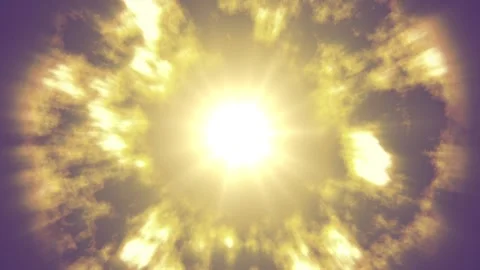 Clouds move around the sun and are illuminated with yellow light . Abstract Stock Footage 257182098