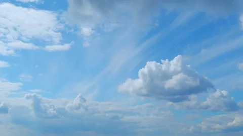 Clouds move in the blue sky. Tropical sky at day time, only white and blue Stock Footage 204990332