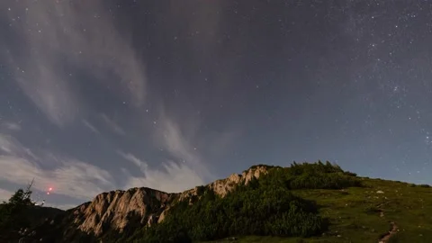 Clouds Move Fast in Front of a Starry Night Sky Stock Footage 149910938