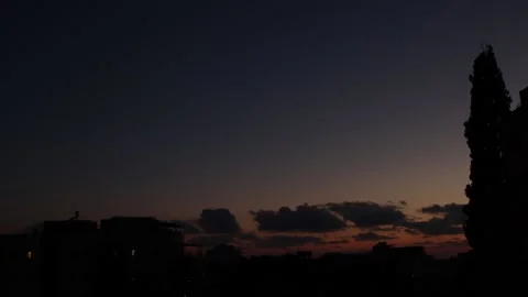 Clouds move fast at sunset within the city Stock Footage 155654329