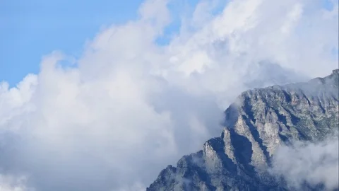Clouds move fast on top of a mountain in the alps Stock-Footage 124267801
