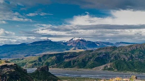 Clouds move over the mountains in Iceland Stock Footage 117228812