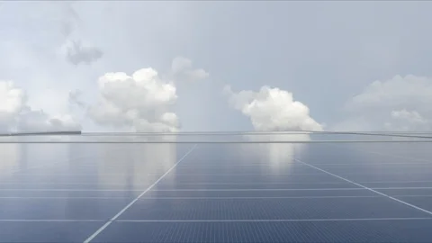 Clouds move on solar cells 4K video Stock Footage 108077422