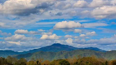 Clouds Movement in The Sky Over Mountain 4K Time Lapse (zoom in) Stock Footage 72450981