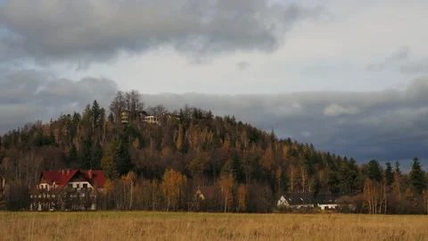 Clouds moving across sky with a view of mountain timelapse. karpacz Stock Footage 314798784