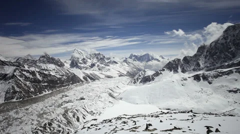 Clouds moving around Gokyo lakes, Everest region, Himalaya, Nepal Stock Footage 37975129