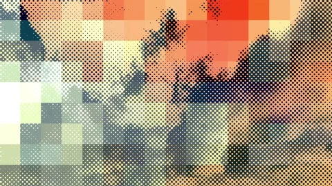 Clouds moving as a dot grid and in a mosaic with warm, vivid colors changing. Stock Footage 150643566