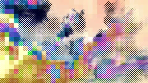 Clouds moving as a dot grid and in a mosaic glittering with warm, vivid colors. Stock Footage 150705539