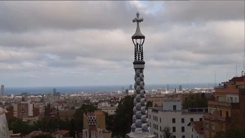Clouds moving fast over the Parc Güell Stock Footage 96325915