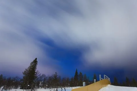 Clouds moving at night in Lapland Stock Photos