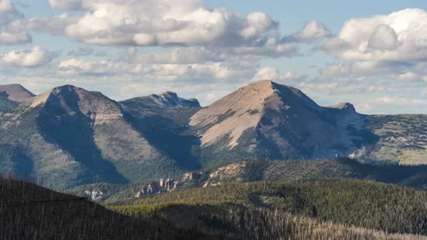 Clouds moving over big mountains in Bob Marshall Wilderness Stock Footage 167226305