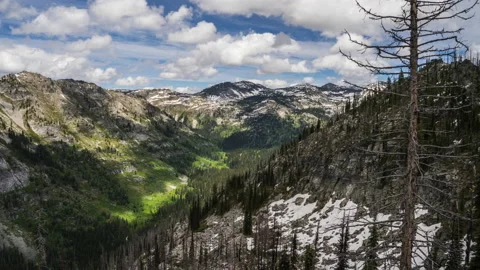 Clouds moving over Bitterroot Mountains deep backcountry Stock Footage 167120462