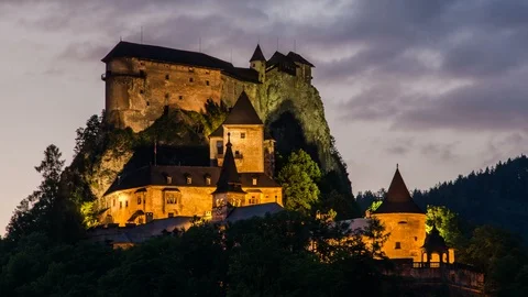 Clouds moving over historic castle in evening light 스톡 동영상 102263275