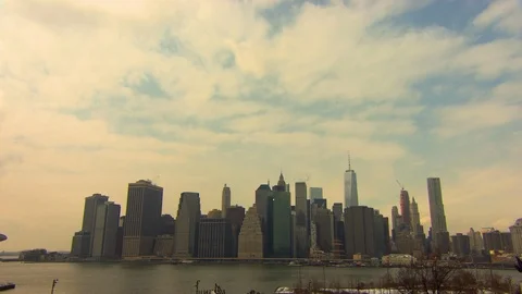 Clouds moving over Lower Manhattan skyline Stock Footage 93519830