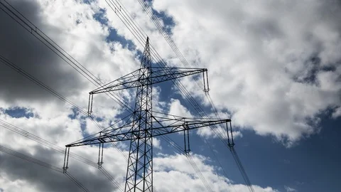 Clouds moving over power pole 스톡 동영상 91647272