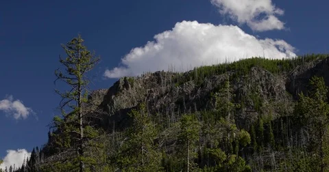 Clouds moving over a rocky mountain with blue skies 4k 24fps Stock Footage 78886828