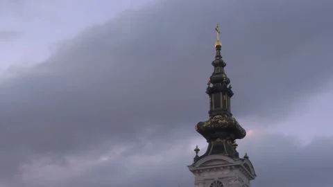 The Clouds Moving Over Temple Tower Stock Footage 141056130