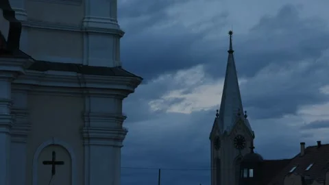 The Clouds Moving Over Temple Tower Stock Footage 141056162