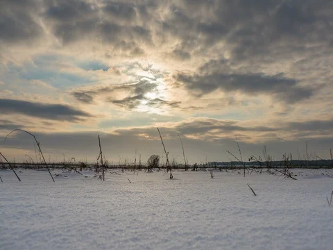 Clouds moving over a winter landscape. Sunny. Timelapse Stock Footage 71775026