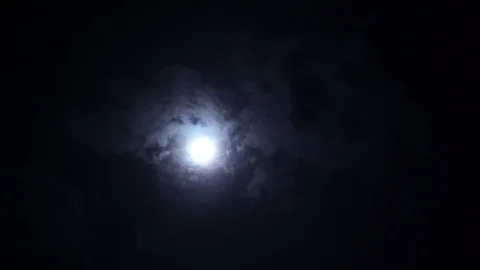 Clouds moving sideways across the full moon on a night sky. Stock Footage 120062774