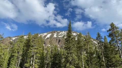 Clouds Moving Snow Cap Mountains Trees Stock Footage 156413937
